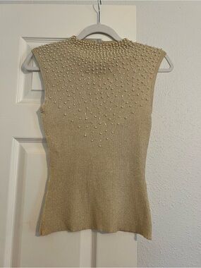 Beaded Sleeveless Knit Top - Cream